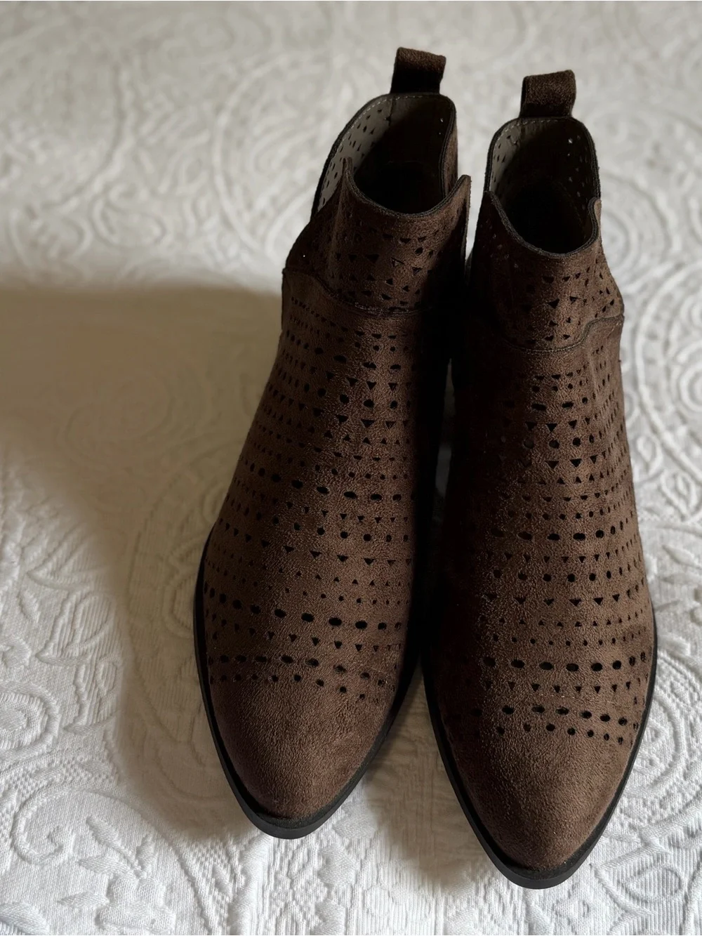 Cato Brown Perforated Suede Ankle Booties